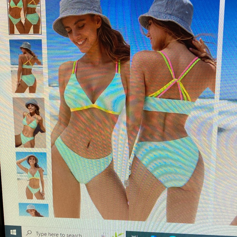 CUPSHE Spring Break Agenda Aqua Bikini Set Large NWT - Picture 2 of 4